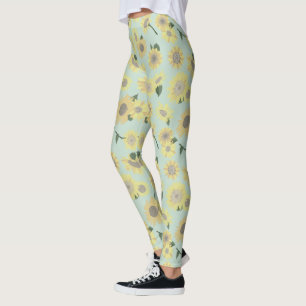 Leggings Tournesol Jaune Whimsical Sur Motif Bleu