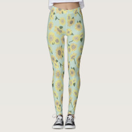 Leggings Tournesol Jaune Whimsical Sur Motif Bleu