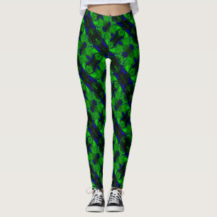 Leggings Traces et formes bleues sur fond vert