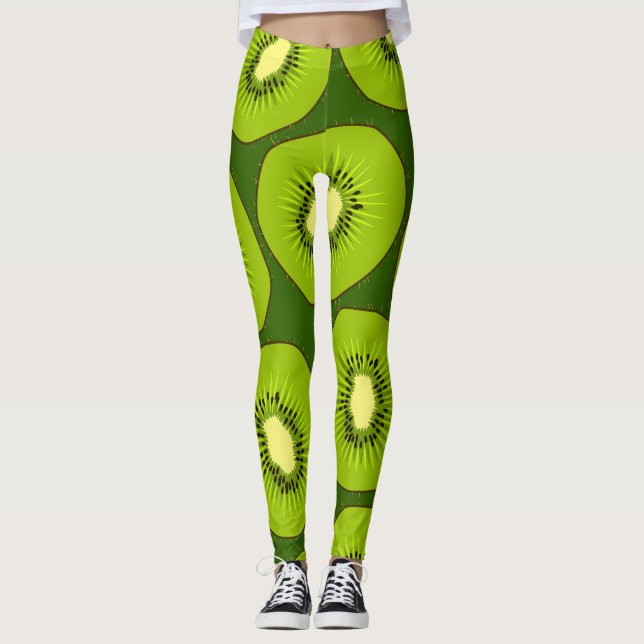 Leggings Tranches de fruits Kiwi : vert foncé. (Devant)