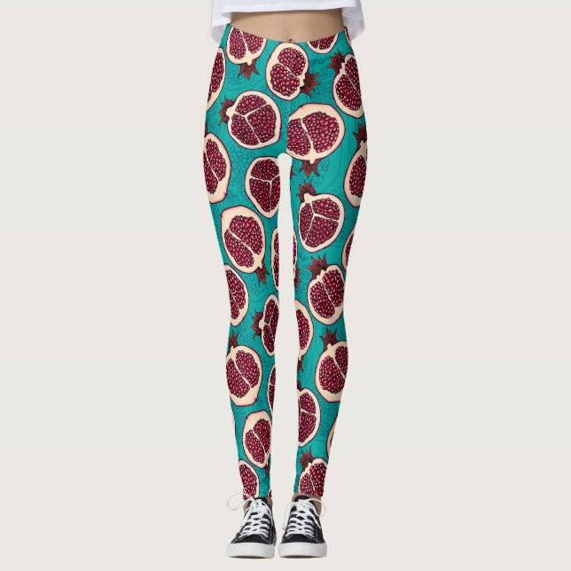 Leggings Tranches de grenade sur turquoise (Devant)