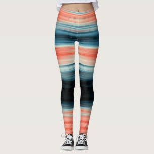 Leggings Trendy Orange Red Blue Stripes