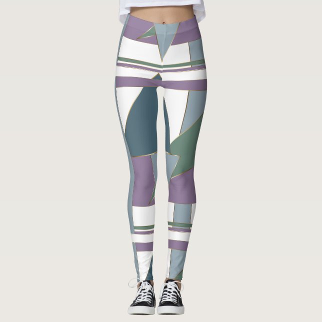 Leggings Triangle géométrique Motif bleu violet vert (Devant)
