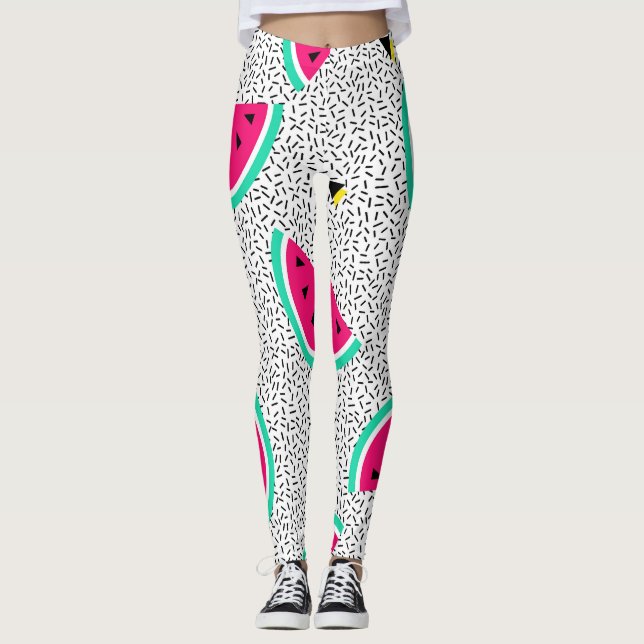 Leggings Triangles de pastèque : texture rétro estivale. (Devant)