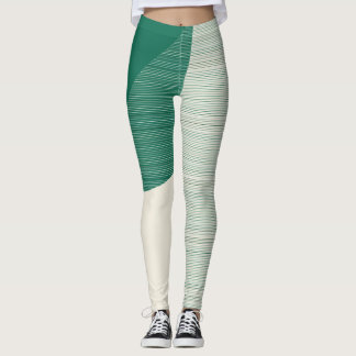 Leggings Triangles Linéaires d'Ivoire et d'Émeraude