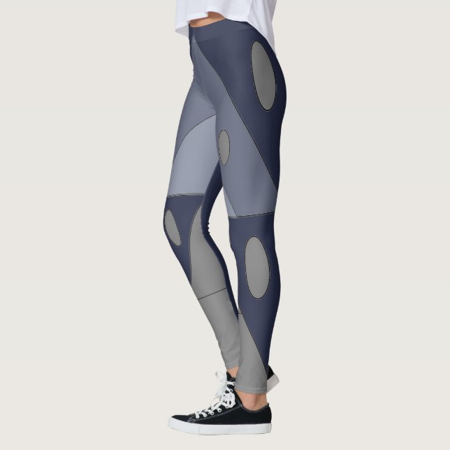 Leggings Triangles Motifs géométriques Ovales Bleu gris Fun (Gauche)