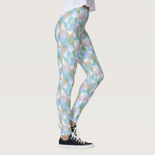 Leggings Triangles Patchwork Matelassés en Bleu Ciel et Sau (Droite)
