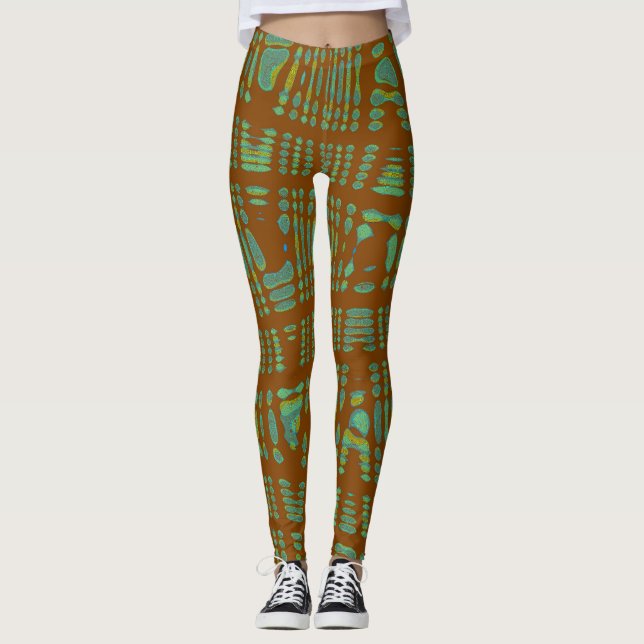 Leggings Tribal Muster Yoga Pants Brown Green (Vorderseite)