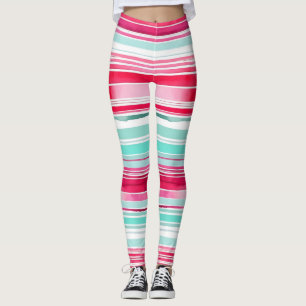 Leggings Tripe d'aquarelle moderne Preppy Cyan Magenta