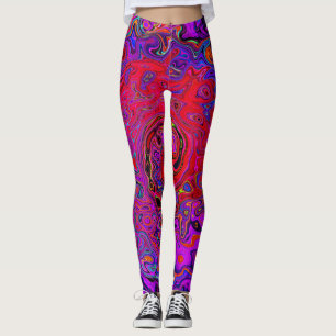 Leggings Trippy Red et violet Abstrait Retro Liquid Swirl