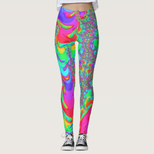 Leggings Trippy Retro Vibrant Neon Arc-en-ciel Fractal Art