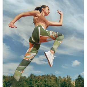 Leggings Tropcal Orange & Flowers Watercolor Pattern