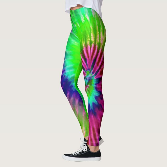 Leggings Tropical Arc en ciel vert Magenta Starburst Tie Dy (Gauche)