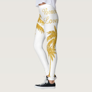 Leggings Tropical Gold Parties scintillant Palm Tree Beach 