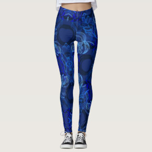 Leggings Tropical Navy Blau Neon Botanische Blätte
