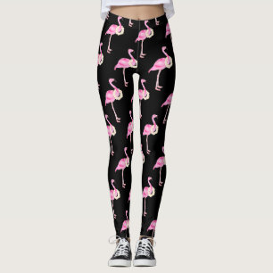 Leggings Tropical rose Flamingo Pattern Blanc Floral Wreath