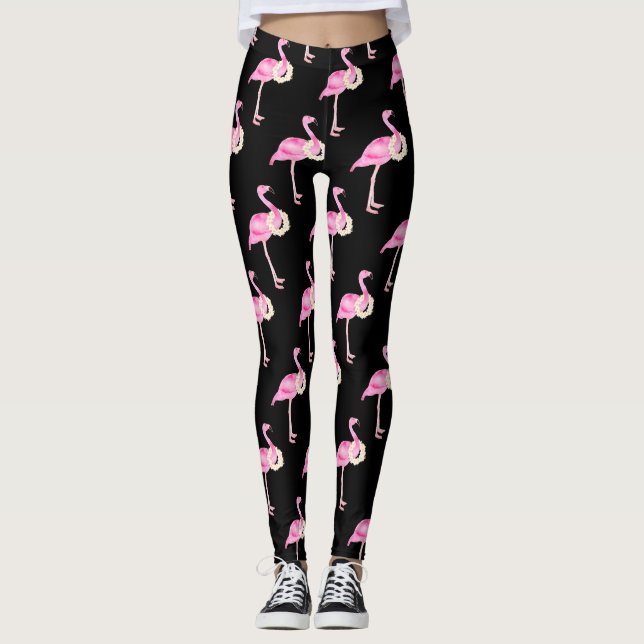 Leggings Tropical rose Flamingo Pattern Blanc Floral Wreath (Devant)