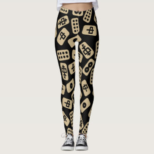 Leggings Tuiles de Mahjong Brown sur noir