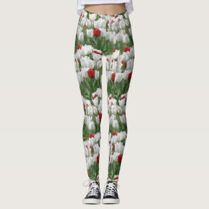 Leggings Tulipes blanches et rouges