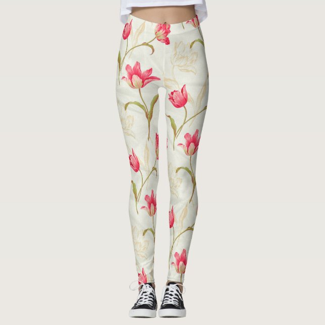 Leggings Tulipes dépliant crème rose (Devant)