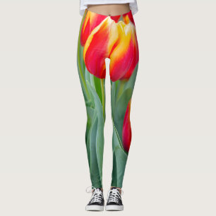 Leggings Tulipes rouges et jaunes vibrantes dans un jardin