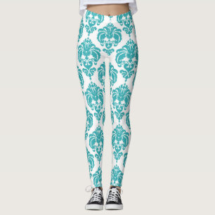 Leggings Turbine et blanc, motif chic et élégant en damassé