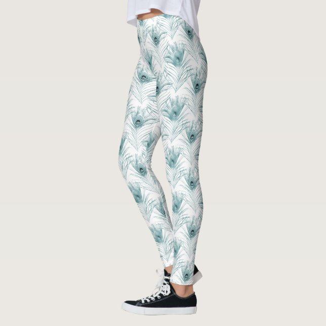 Leggings Turquoise Blanc Glitzy Glam Peacock Plumes (Gauche)