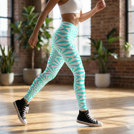 Leggings Turquoise & Blanc Style op Art Motif géométrique