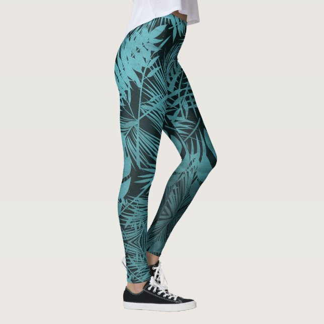 Leggings Turquoise bleu tropical feuille de palmier motif p (Droite)
