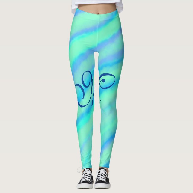 Leggings Turquoise bleu vert filigranes ajouter votre monog (Devant)