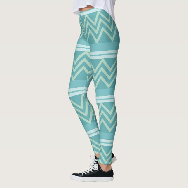 Leggings Turquoise bleu vert géométrique Chevron Motif (Gauche)