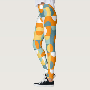 Leggings Turquoise Bleu Vert Orange Cercles du Moyen-siècle