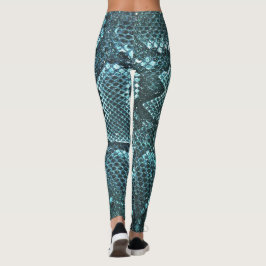 Leggings turquoise empreinte de peau de serpent, écailles d