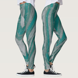Leggings Turquoise et gris naturel vague Motif chic