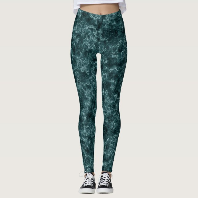 Leggings Turquoise foncé, marbre (Devant)