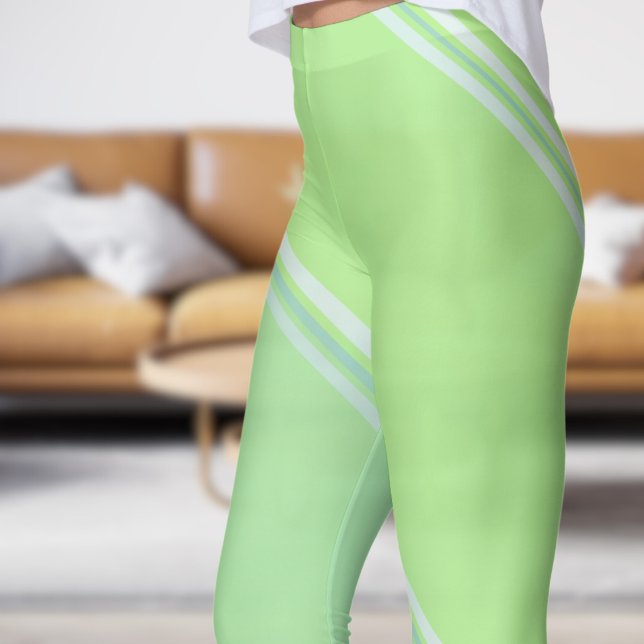 Leggings Turquoise lumineux chic sous Pale Green Banding Pr (Chic Light Teal under Pale Green Banded Print Leggings
)