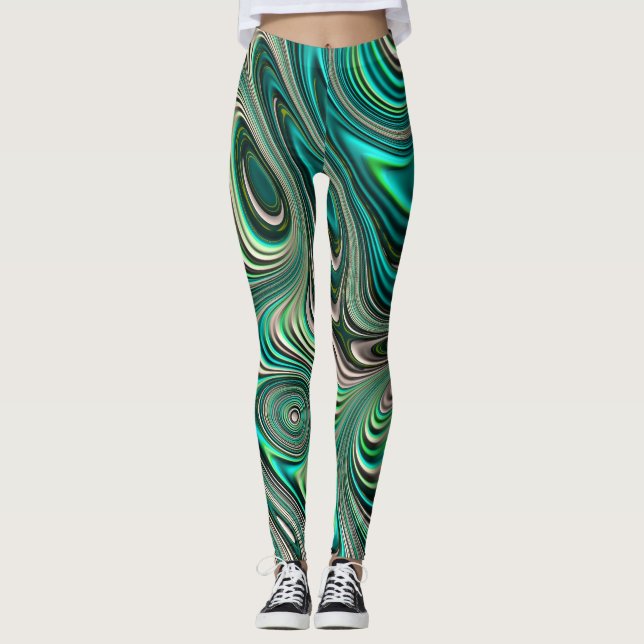 Leggings Turquoise Paua Abalone Shell Fractal Motif Abstrai (Devant)