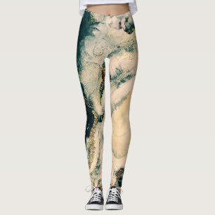 Leggings Turquoise Vert Aquarelle Galaxie Cosmique Étincell