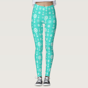 Leggings Turquoise White Nautical Coastal Boating