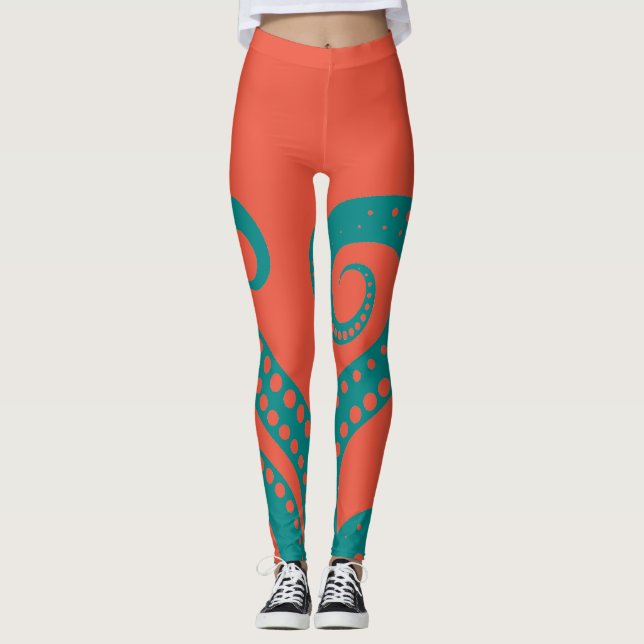Leggings Turquoises Abstraits de Tentacles d'Octop (Devant)