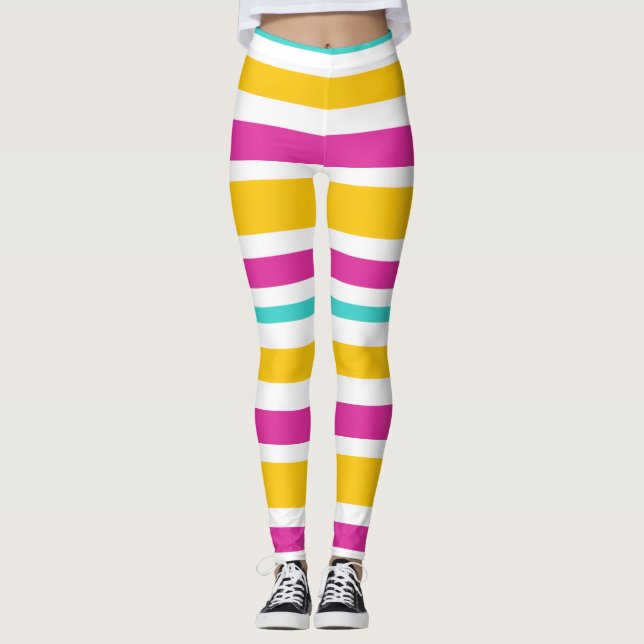 Leggings turquoises, PInk, Orange et Blanc triés (Devant)