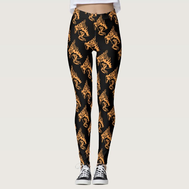 Leggings Twister Orange Pony Horse Stallion Steed Line Art (Devant)