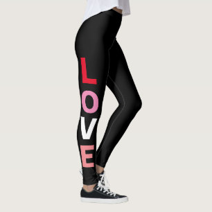 Leggings Typographie d'amour mignonne Rouge rose noir Valen