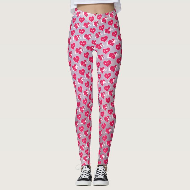 Leggings Typographie du coeur rose violet Saint-Valentin Lé (Devant)