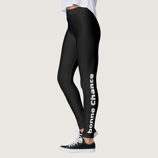 Leggings Typographie française "Bonne Chance" Élégante Mode (Gauche)
