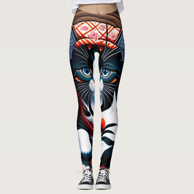 Leggings Ukiyo-e Punk city KIMONO Cats Leggings-THE  其の弐 レギ (Devant)