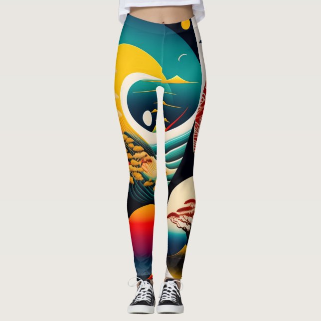 Leggings Ukiyo-e Punk city KIMONO Leggings-THE  陰と陽 レギンス (Devant)