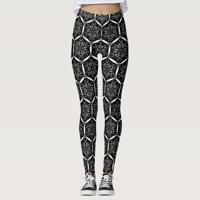 Leggings *~* un signe de motif noir et blanc de couleur (Devant)