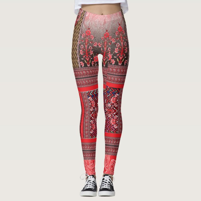 Leggings un tableau rouge et noir au coeur rouge (Devant)