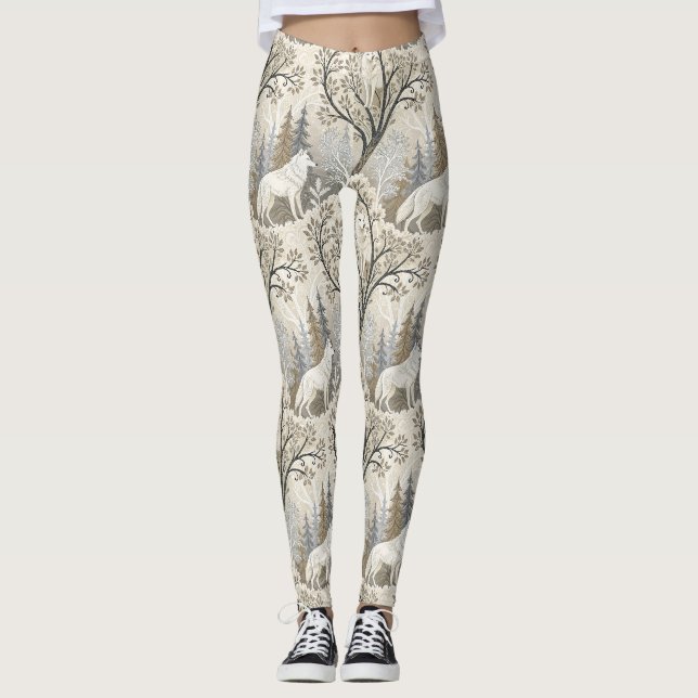 Leggings Une forêt d'hiver paisible avec des loups blancs (Devant)